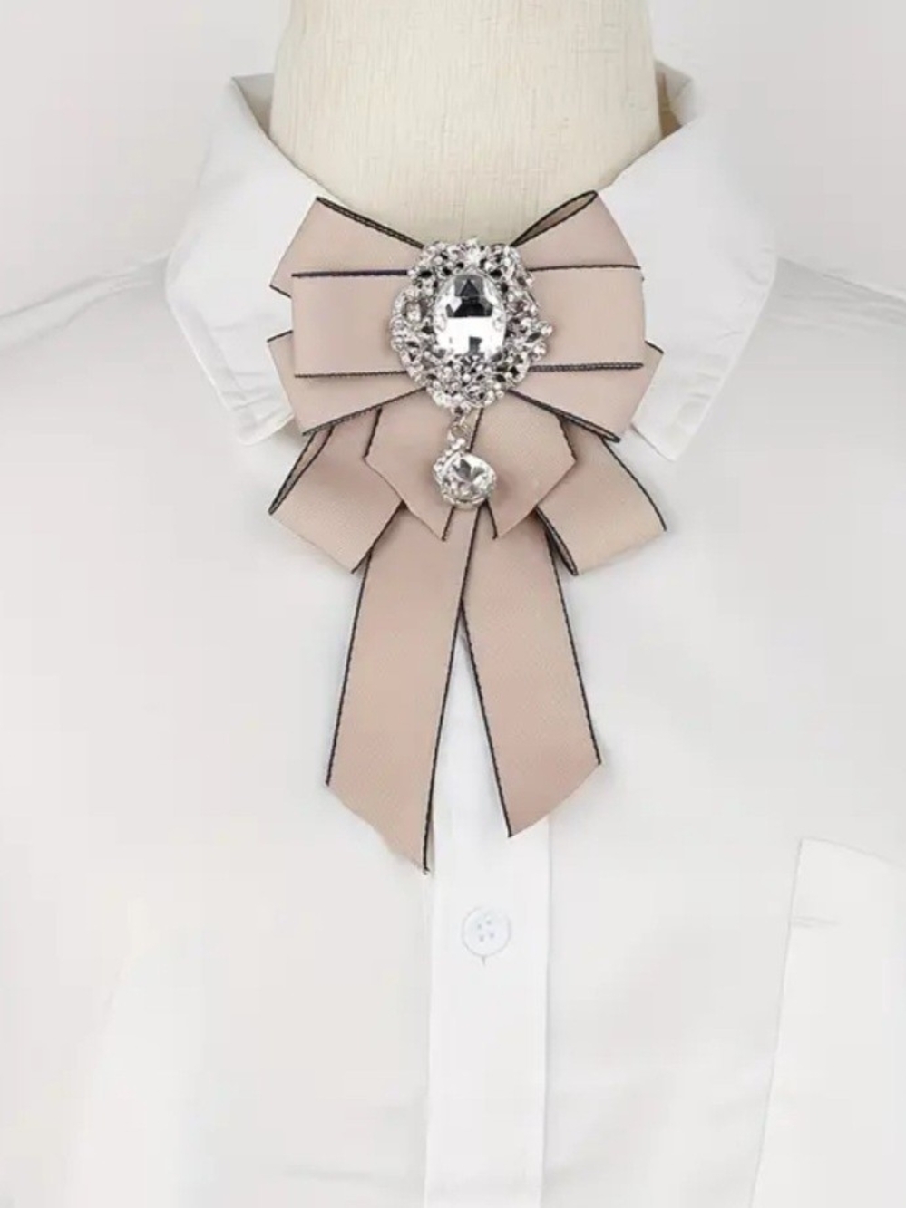 Elegant Champange Bow Brooch with Crystal Accent